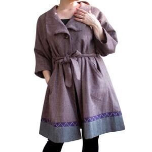 BCBGMAXAZRIA Burgundy Swing Coat XXS Self Tie Belt Retro Classic